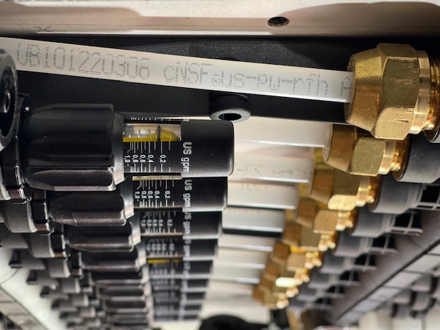 Uponor radiant heating manifold close-up