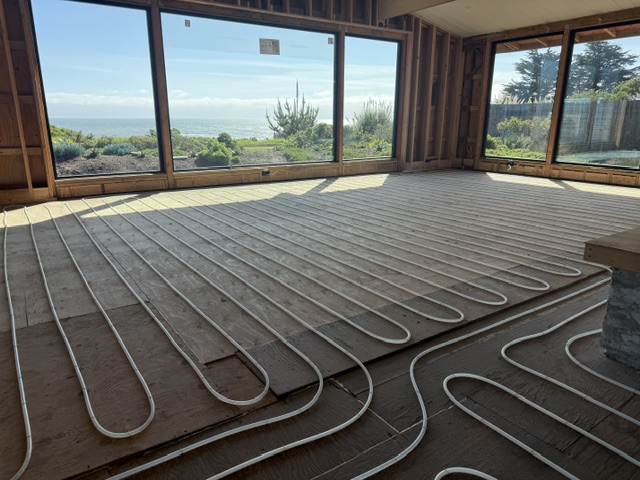 Radiant floor heating install with ocean view