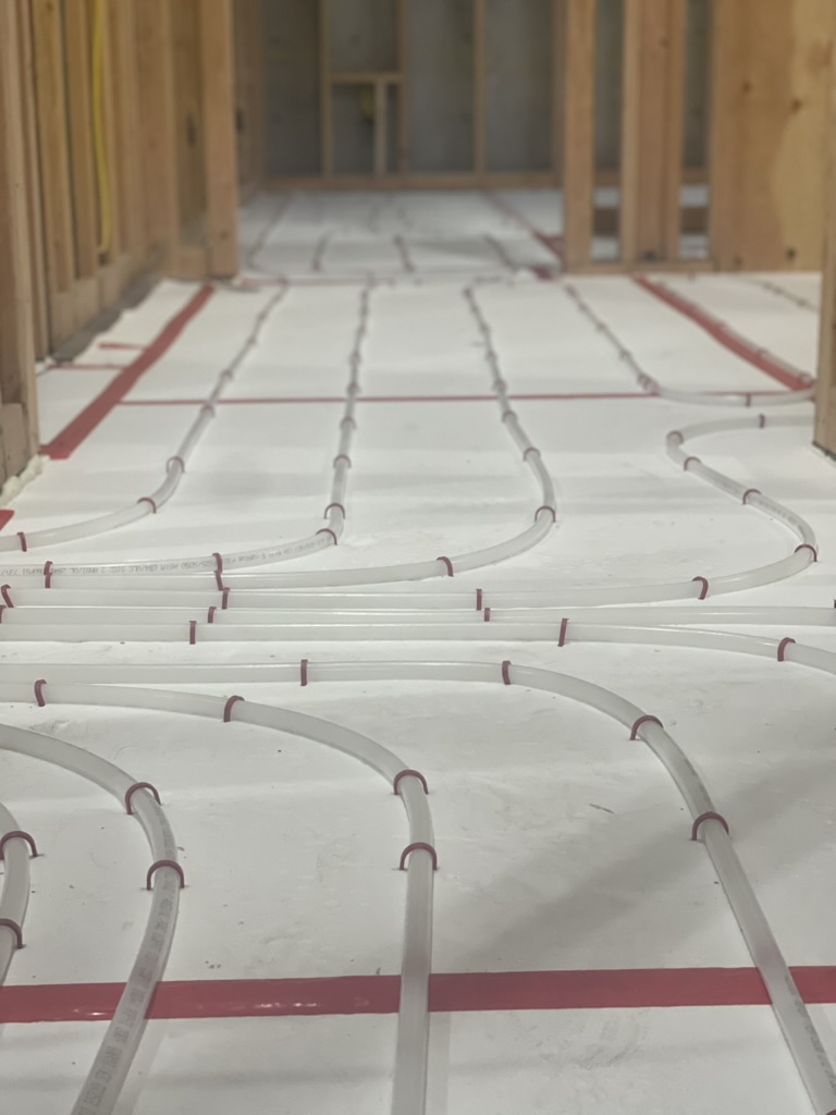 Radiant PEX layout across framed interior floor