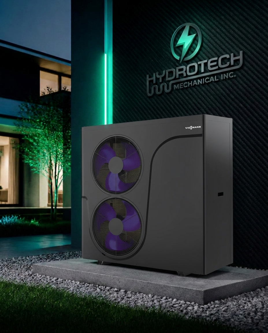 Viessmann air-to-water heat pump installed outside a modern home